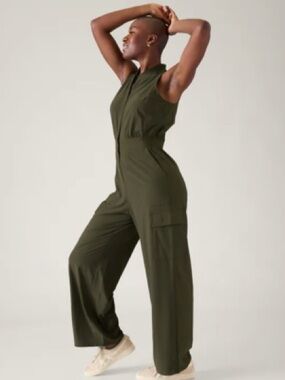 Brooklyn Heights Athleta Sleeveless Utility Jumpsuit in Olive Green